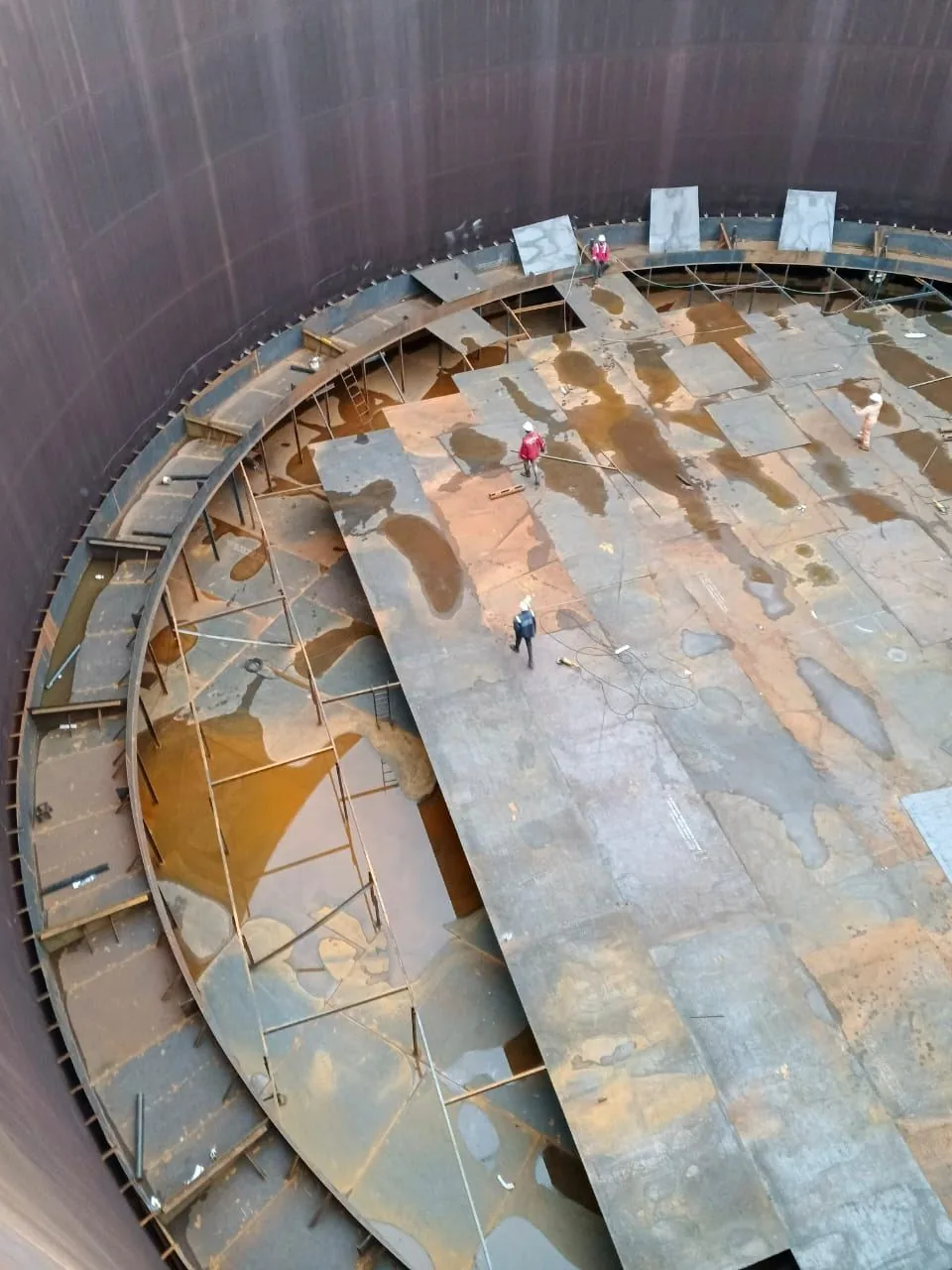Aerial view of tank floor works